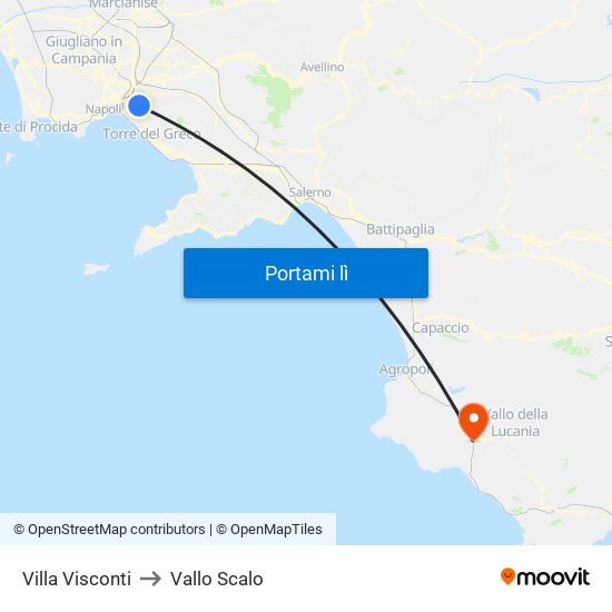 Villa Visconti to Vallo Scalo map