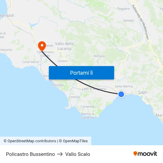 Policastro Bussentino to Vallo Scalo map