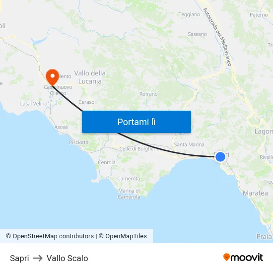 Sapri to Vallo Scalo map