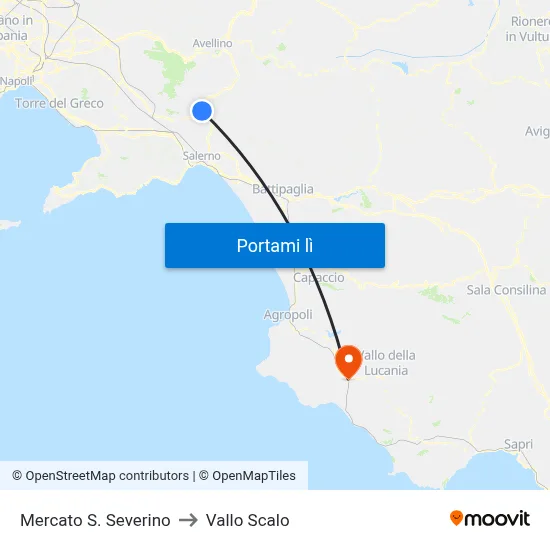 Mercato S. Severino to Vallo Scalo map