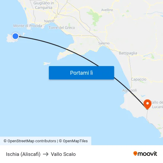 Ischia (Aliscafi) to Vallo Scalo map