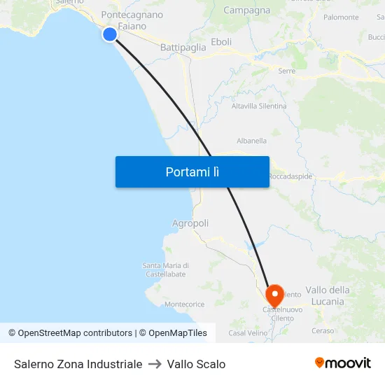 Salerno Zona Industriale to Vallo Scalo map