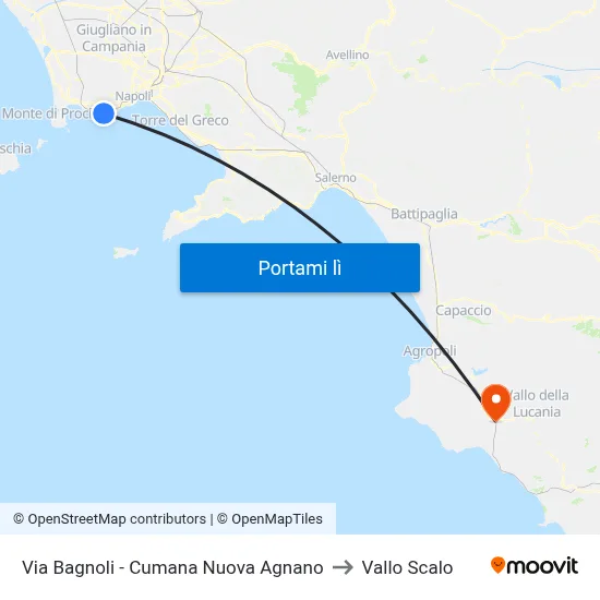 Via Bagnoli - Cumana Nuova Agnano to Vallo Scalo map