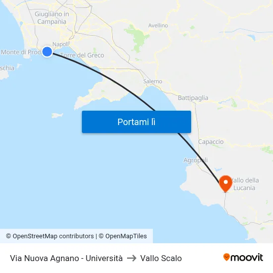 Via Nuova Agnano - Università to Vallo Scalo map