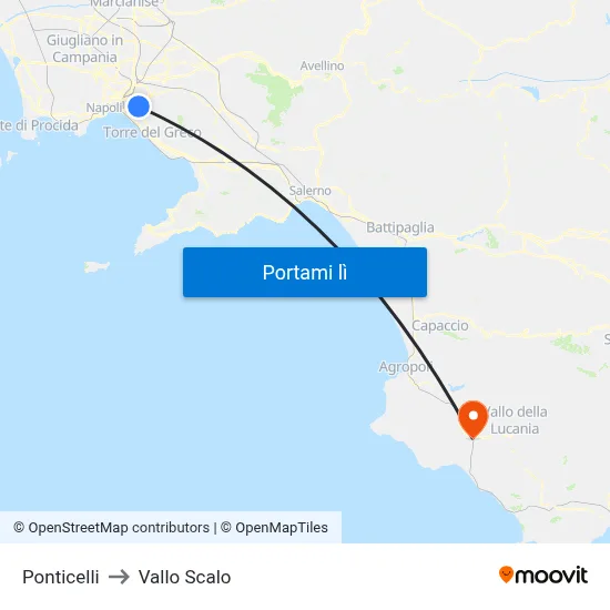 Ponticelli to Vallo Scalo map