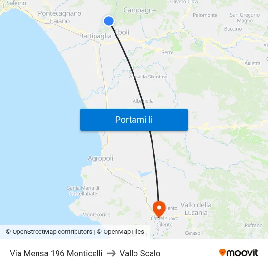 Via Mensa 196 Monticelli to Vallo Scalo map