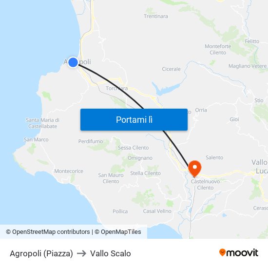 Agropoli (Piazza) to Vallo Scalo map