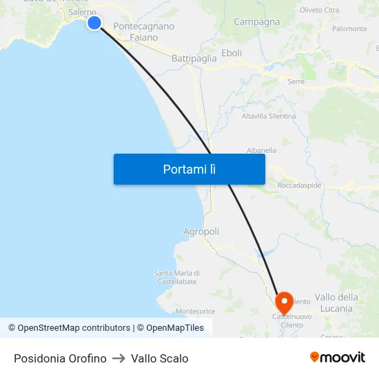 Posidonia Orofino to Vallo Scalo map