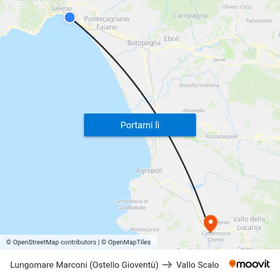 Lungomare Marconi (Ostello Gioventù) to Vallo Scalo map