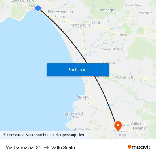 Via Dalmazia, 35 to Vallo Scalo map