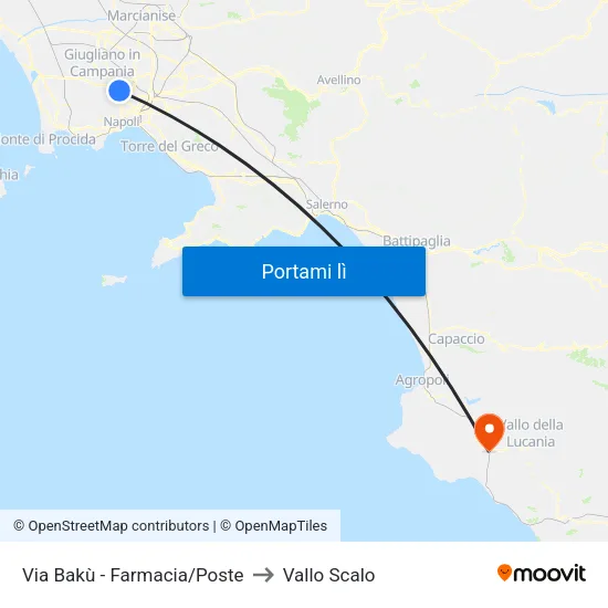 Via Bakù - Farmacia/Poste to Vallo Scalo map