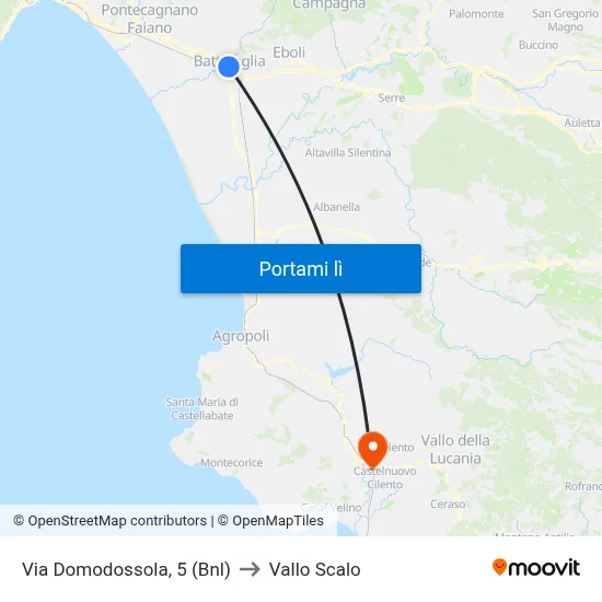 Via Domodossola, 5 (Bnl) to Vallo Scalo map