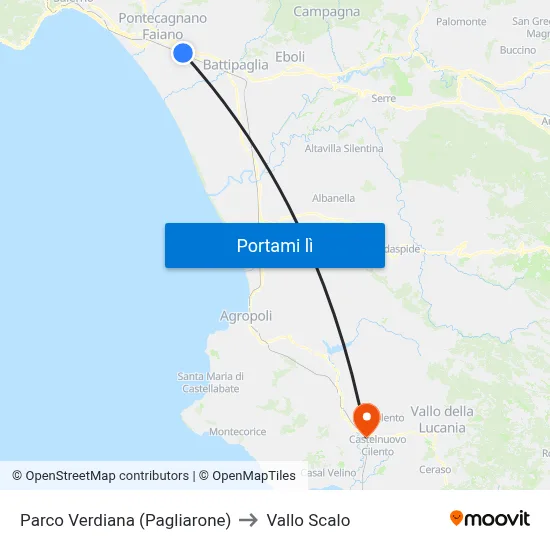 Parco Verdiana (Pagliarone) to Vallo Scalo map
