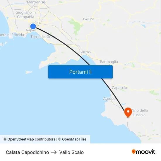 Calata Capodichino to Vallo Scalo map