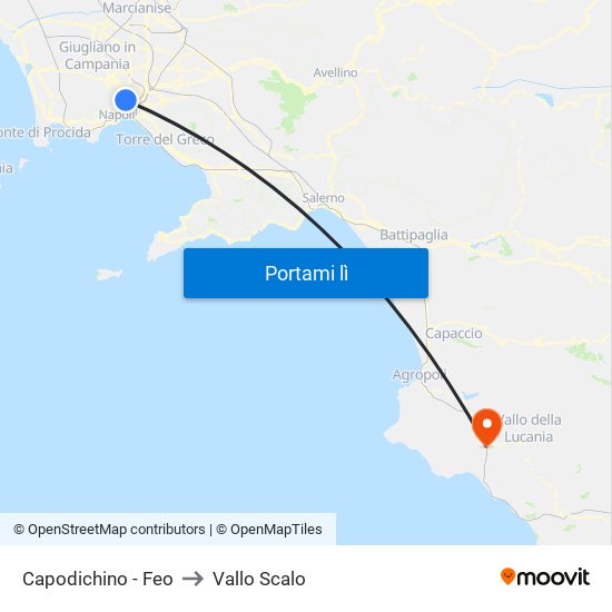 Capodichino - Feo to Vallo Scalo map