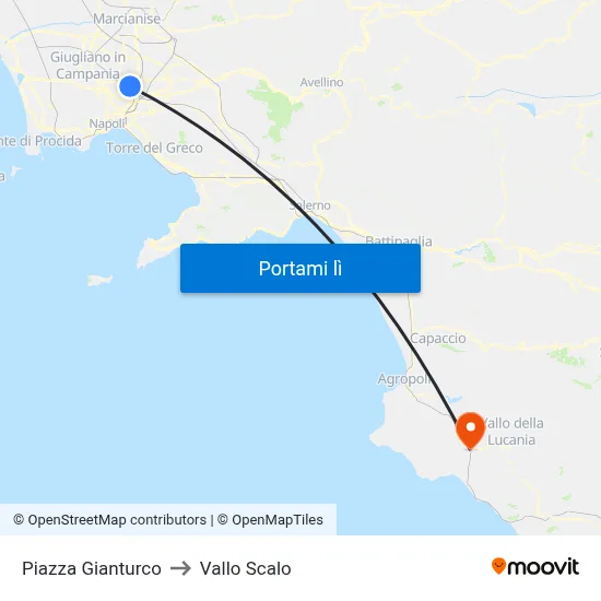 Piazza Gianturco to Vallo Scalo map