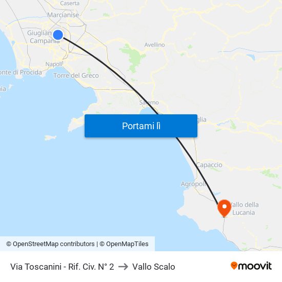 Via Toscanini - Rif. Civ. N° 2 to Vallo Scalo map