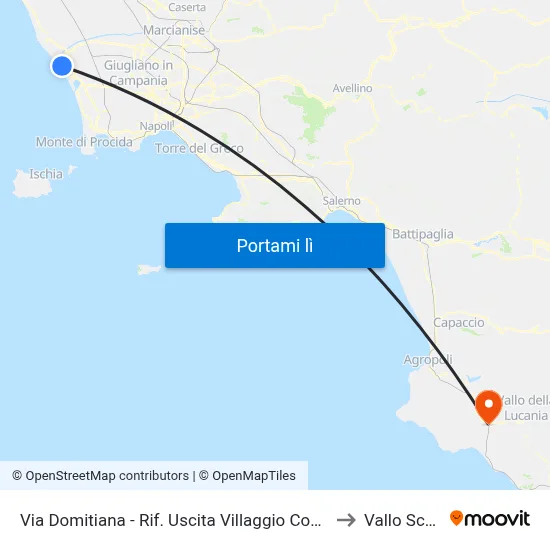 Via Domitiana - Rif. Uscita Villaggio Coppola to Vallo Scalo map