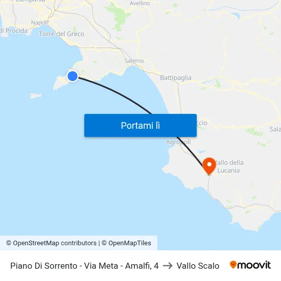 Piano Di Sorrento - Via Meta - Amalfi, 4 to Vallo Scalo map