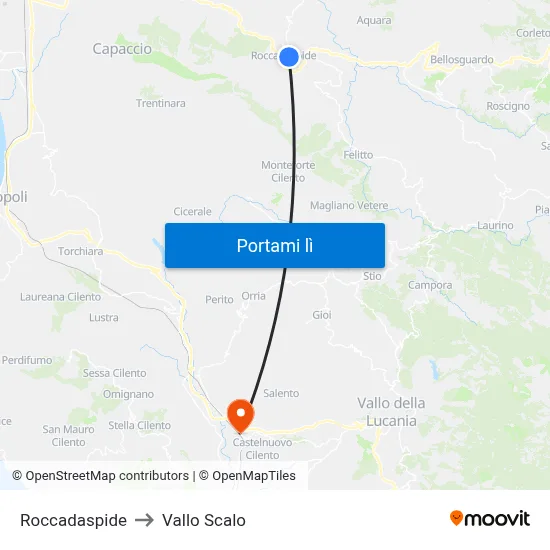 Roccadaspide to Vallo Scalo map