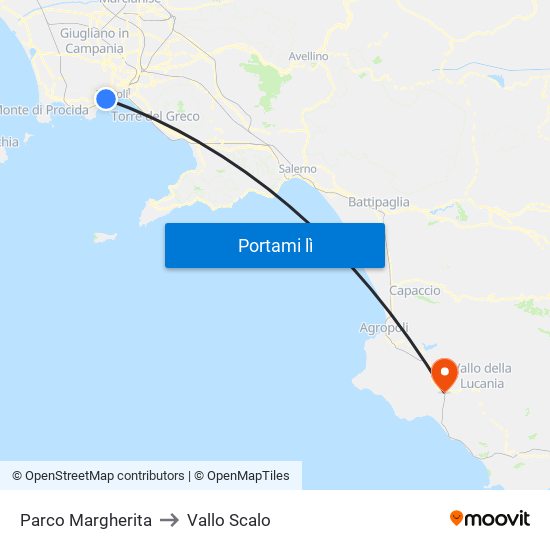 Parco Margherita to Vallo Scalo map