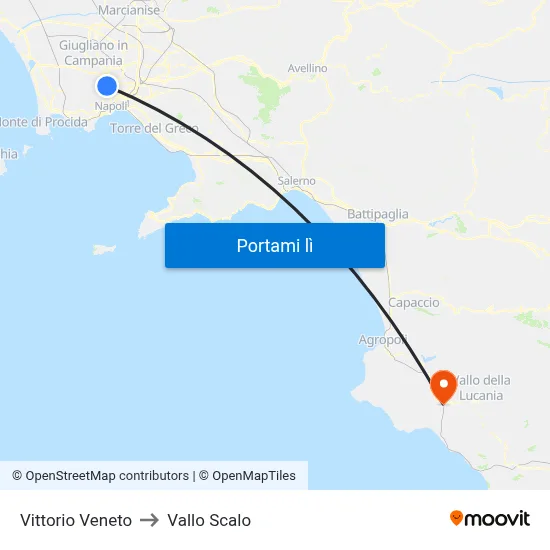 Vittorio Veneto to Vallo Scalo map
