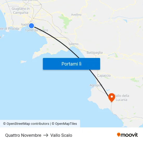 Quattro Novembre to Vallo Scalo map