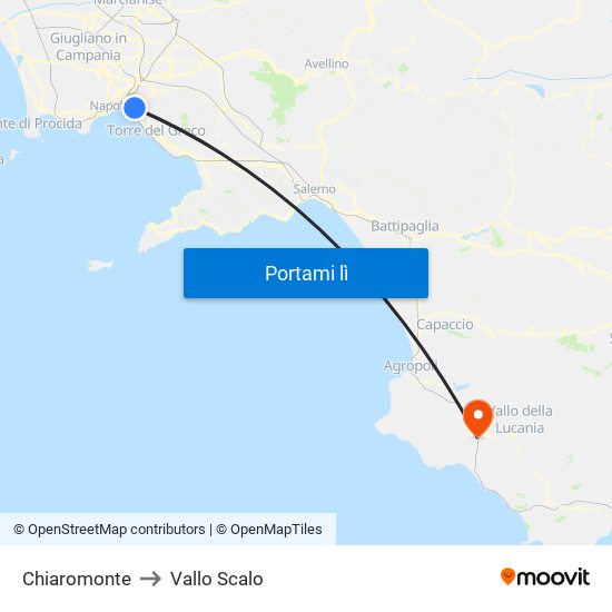 Chiaromonte to Vallo Scalo map