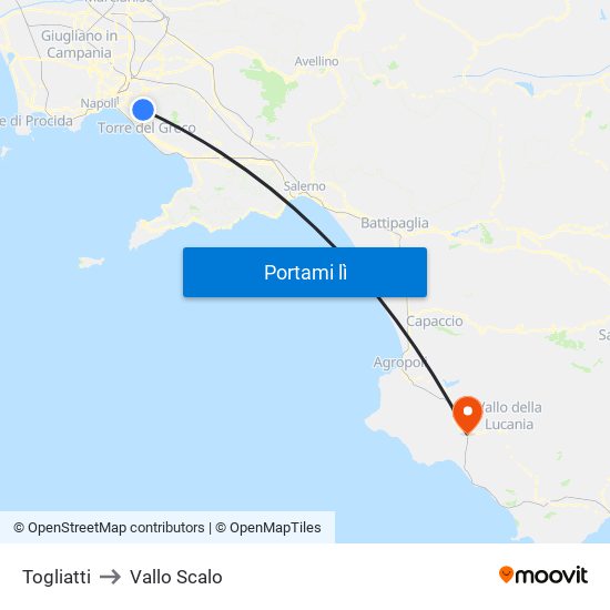 Togliatti to Vallo Scalo map