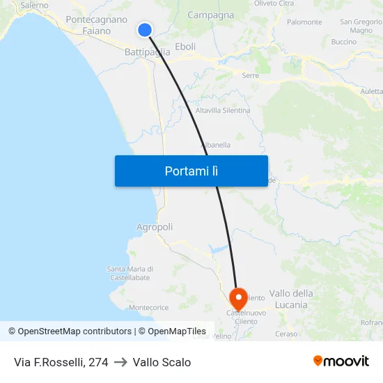 Via F.Rosselli, 274 to Vallo Scalo map