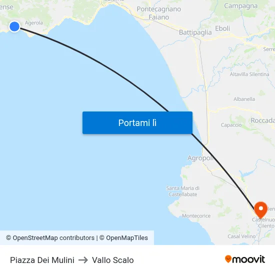 Piazza Dei Mulini to Vallo Scalo map