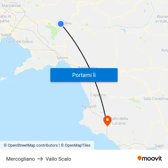 Mercogliano to Vallo Scalo map