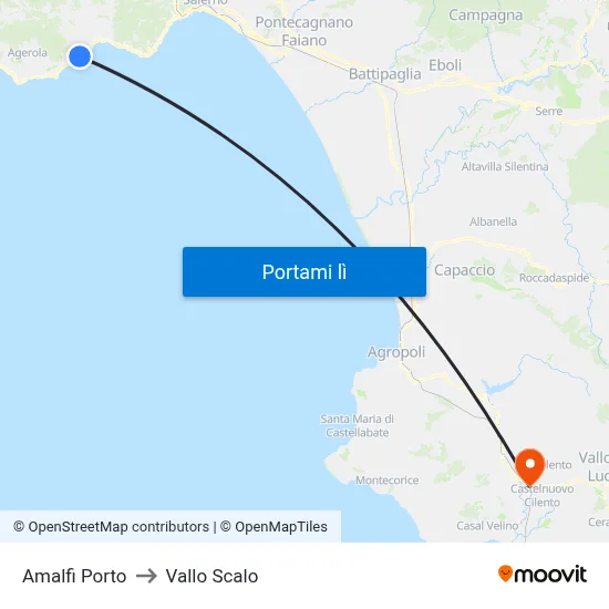 Amalfi Porto to Vallo Scalo map