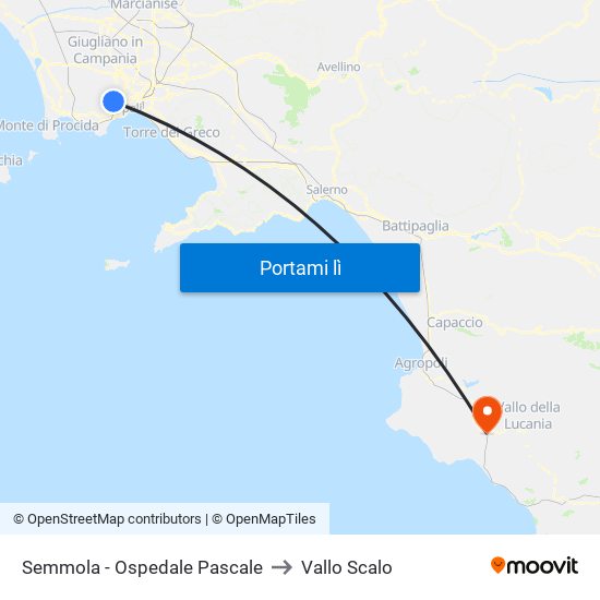 Semmola - Ospedale Pascale to Vallo Scalo map