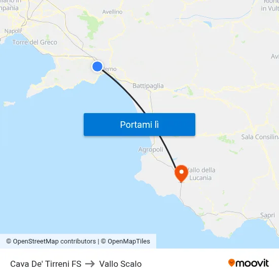 Cava De' Tirreni FS to Vallo Scalo map