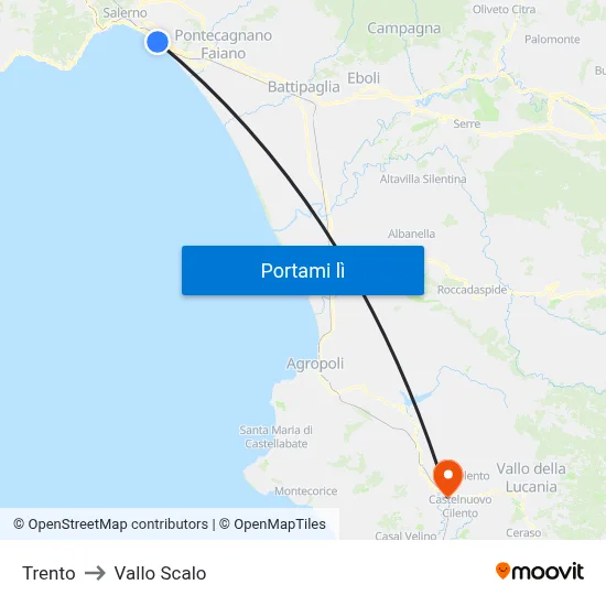 Trento to Vallo Scalo map