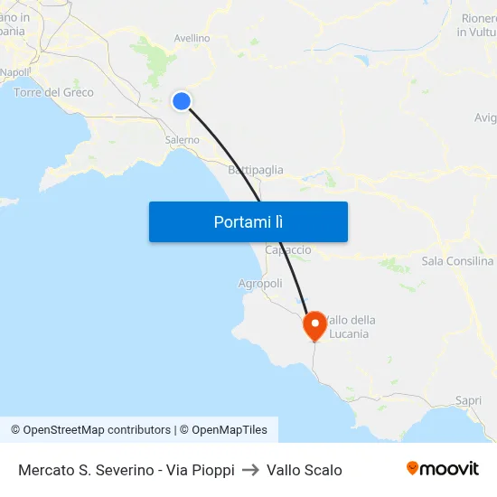 Mercato S. Severino - Via Pioppi to Vallo Scalo map