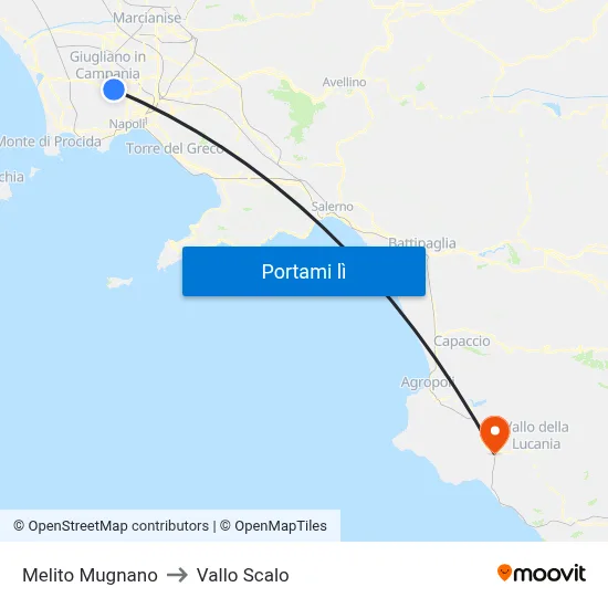 Melito Mugnano to Vallo Scalo map