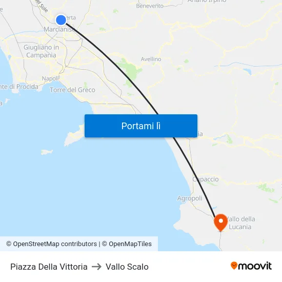 Piazza Della Vittoria to Vallo Scalo map