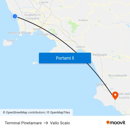 Terminal Pinetamare to Vallo Scalo map