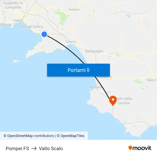 Pompei FS to Vallo Scalo map