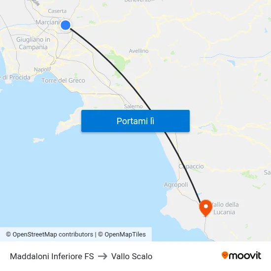 Maddaloni Inferiore FS to Vallo Scalo map