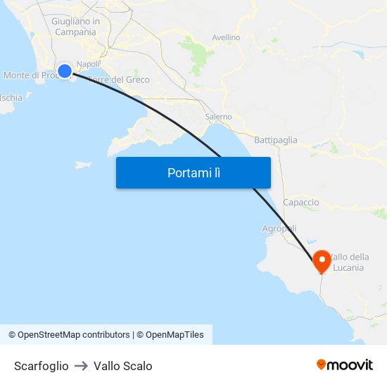Scarfoglio to Vallo Scalo map