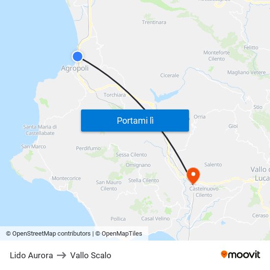 Lido Aurora to Vallo Scalo map