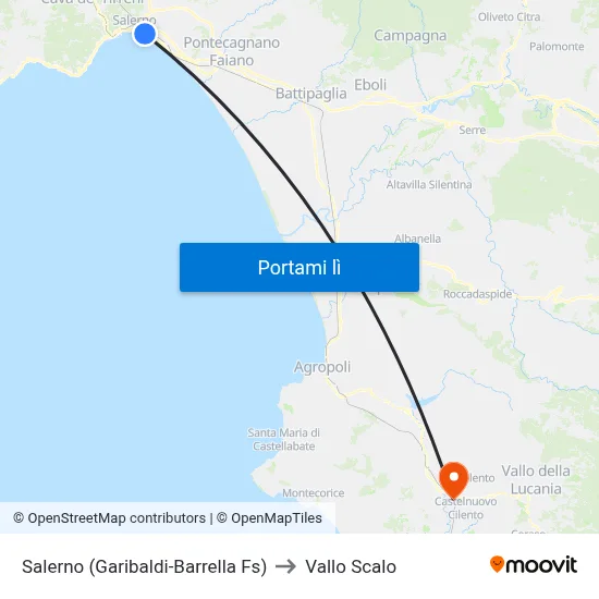 Salerno (Garibaldi-Barrella Fs) to Vallo Scalo map
