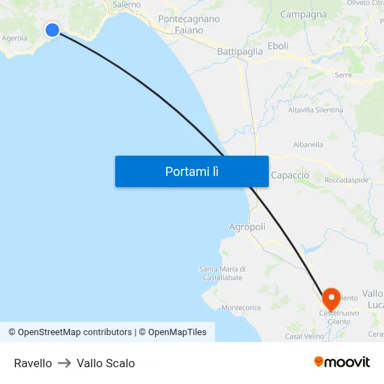 Ravello to Vallo Scalo map