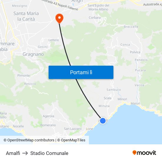 Amalfi to Stadio Comunale map