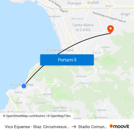 Vico Equense - Staz. Circumvesuviana to Stadio Comunale map