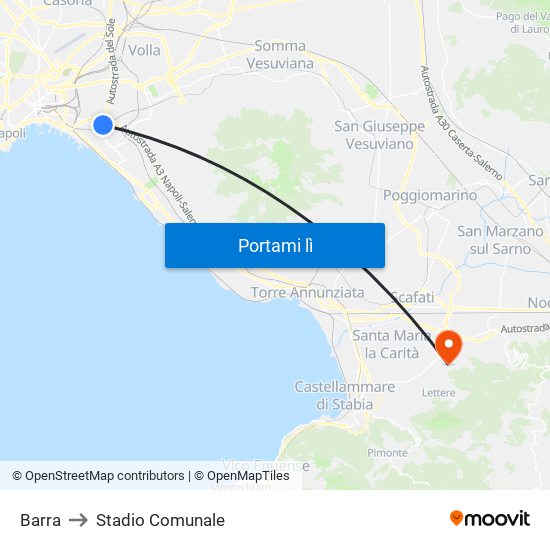 Barra to Stadio Comunale map