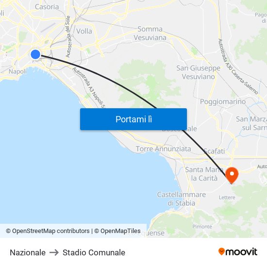 Nazionale to Stadio Comunale map